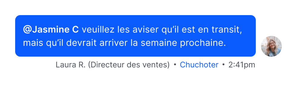 Image affichant un message Text+ d’un directeur des ventes.