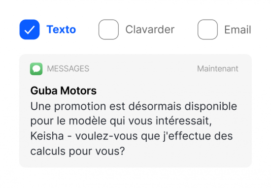 Image affichant une conversation avec un client via texto.