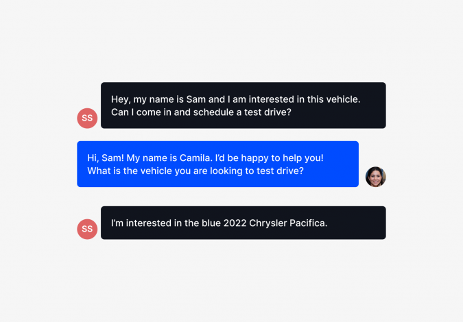 A graphic of a conversation between a chat specialist and a customer.